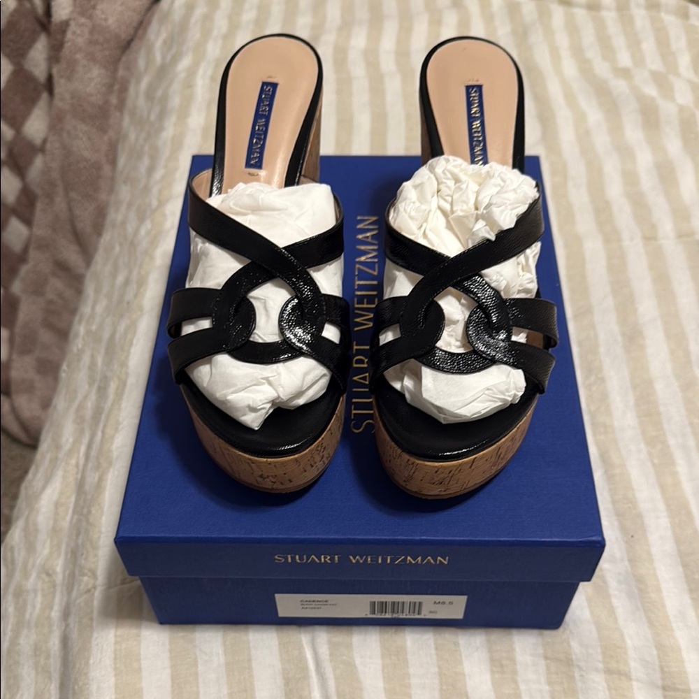 Stuart Weitzman- Cadence Black caviar patPlatform Shoes
